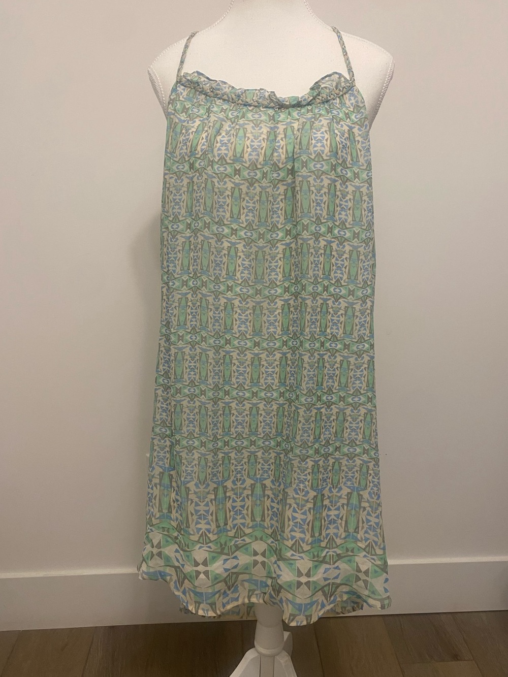 Club Monaco Green and Blue Patterned Halter Midi Dress